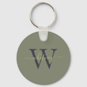 Eenvoudige monogram naam en Initiaal Olive Green Sleutelhanger (Voorkant)