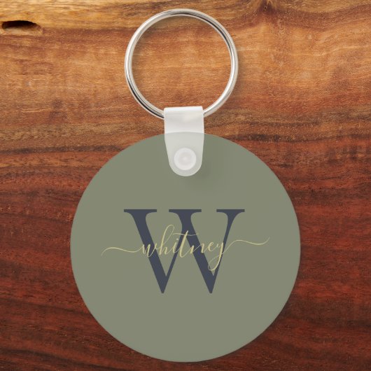 Eenvoudige monogram naam en Initiaal Olive Green Sleutelhanger (Voorkant)