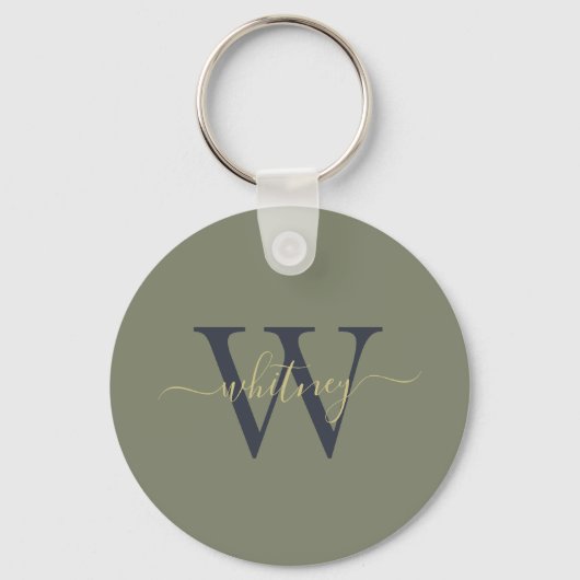 Eenvoudige monogram naam en Initiaal Olive Green Sleutelhanger (Achterkant)