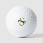Eenvoudige monogram naam Gold en zwart Golfballen (Voorkant)