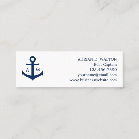 Eenvoudige monogram Nautical Navy Blue Anchor Mini Visitekaartje (Voorkant)