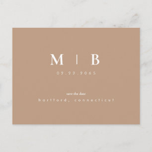 Eenvoudige Monogram Neutrale Bewaar de Datum QR-co Briefkaart