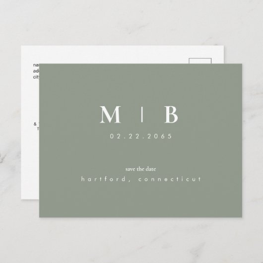 Eenvoudige monogram Opslaan Datum QR aankondiging (Voorkant / Achterkant)