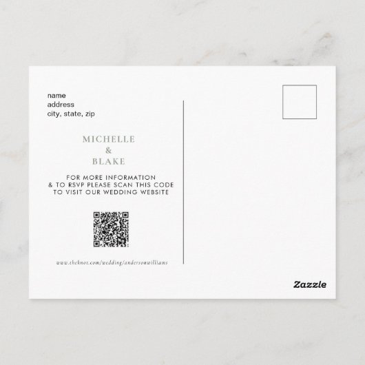 Eenvoudige monogram Opslaan de datum-QR-code Briefkaart (Achterkant)