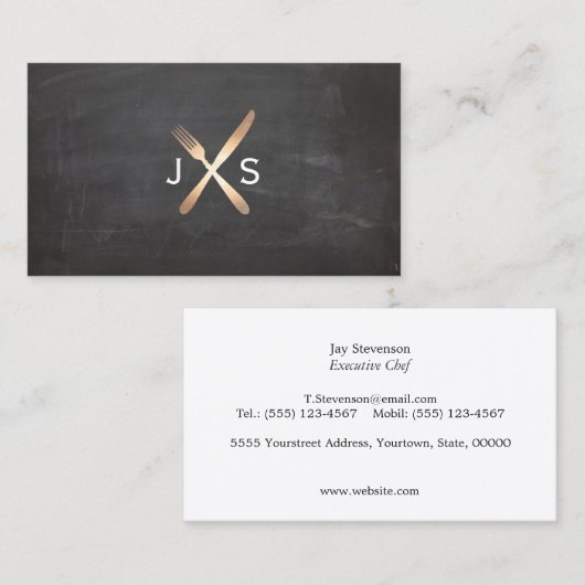 Eenvoudige monogram persoonlijke chef-kok catering visitekaartje (Voorkant / Achterkant)