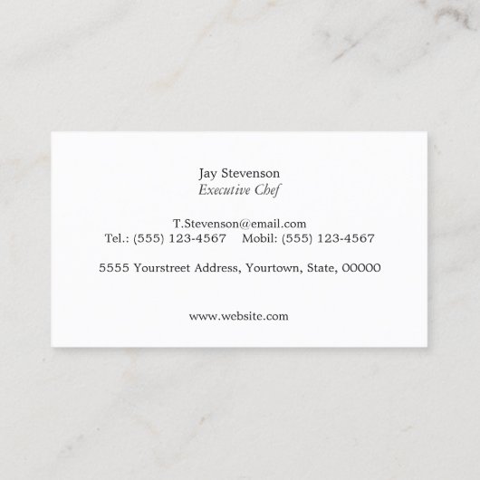 Eenvoudige monogram persoonlijke chef-kok catering visitekaartje (Achterkant)