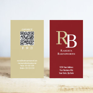 Eenvoudige Monogram QR-code Wijnrood Verbind met Visitekaartje
