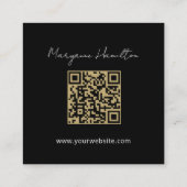 Eenvoudige Monogram QR-code Zwart Vierkante Visitekaartje (Achterkant)