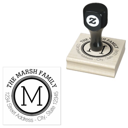 Eenvoudige Monogram Ring Naam en Retouradres Rubberstempel (Gestempeld)