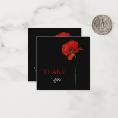 Eenvoudige monogram rode klaproos op zwart dank u notitiekaartje (Voorkant / Achterkant in situ)