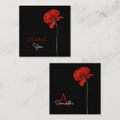 Eenvoudige monogram rode klaproos op zwart dank u notitiekaartje (Voorkant / Achterkant)