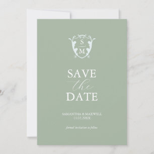 Eenvoudige Monogram Saliegroen Bewaar de Datum Save The Date