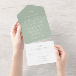 Eenvoudige Monogram Saliegroen Formele Elegante Tr All In One Uitnodiging