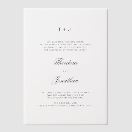 Eenvoudige Monogram Script Wedding Vellum Uitnodigingen (Voorkant)