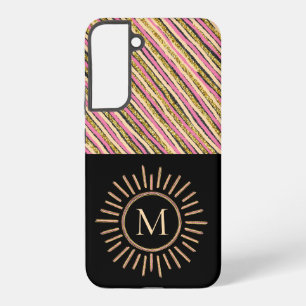 Eenvoudige Monogram Strepen Abstract Roze Geel Gou Samsung Galaxy Hoesje