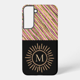 Eenvoudige monogram Stripes Abstract Roze Geel Gou Samsung Galaxy Hoesje