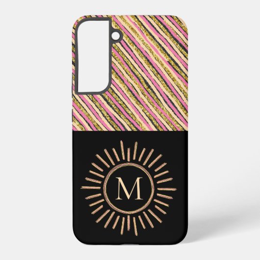 Eenvoudige monogram Stripes Abstract Roze Geel Gou Samsung Galaxy Hoesje (Achterkant)