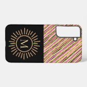 Eenvoudige monogram Stripes Abstract Roze Geel Gou Samsung Galaxy Hoesje (Achterkant horizontaal)