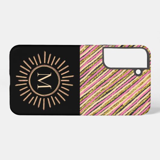 Eenvoudige monogram Stripes Abstract Roze Geel Gou Samsung Galaxy Hoesje (Achterkant horizontaal)