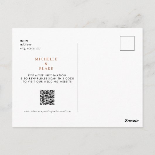 Eenvoudige monogram Terracotta sparen de Code van  Briefkaart (Achterkant)