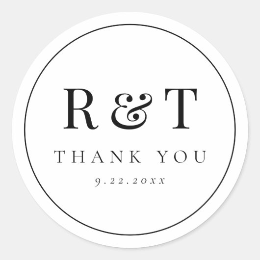 Eenvoudige Monogram Trouw Bedankt Ronde Sticker (Voorkant)