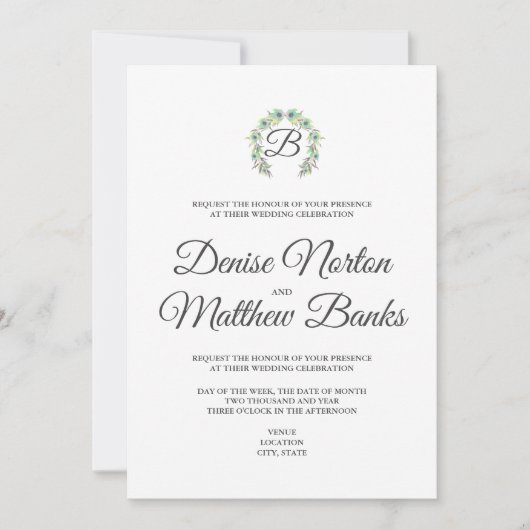 Eenvoudige Monogram Trouwuitnodiging Kaart (Voorkant)