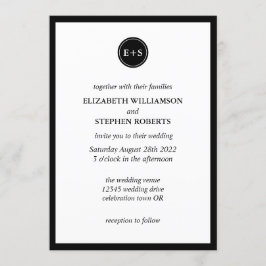 Eenvoudige monogram | Zwarte en witte trouw Kaart