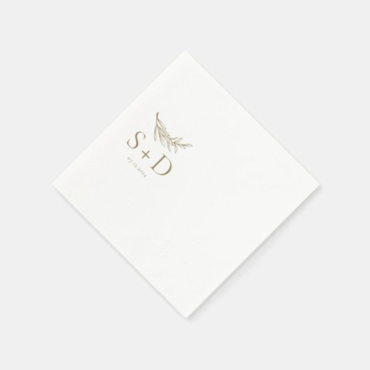 Eenvoudige Monogrammed Gouden Bruiloft Servetten (Hoek)