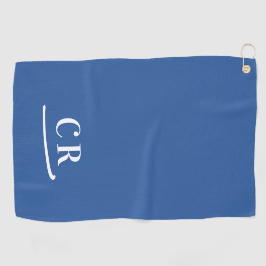 Eenvoudige Monogrammed Modern Blauw Wit Golfhanddoek (Horizontaal)