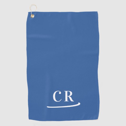 Eenvoudige Monogrammed Modern Blauw Wit Golfhanddoek (Voorkant)