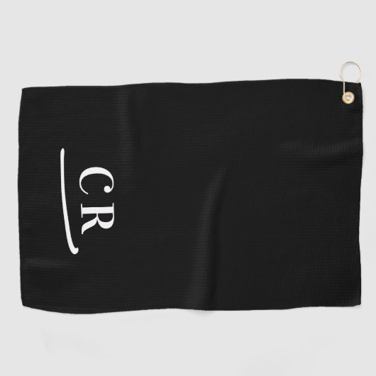Eenvoudige Monogrammed Modern Zwart & Wit Golfhanddoek (Horizontaal)