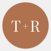 Eenvoudige Monogrammed Terracotta Bruiloft Ronde Sticker (Voorkant)
