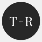 Eenvoudige Monogrammed Zwart-wit bruiloft Ronde Sticker (Voorkant)
