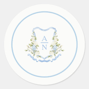 Eenvoudige Monogramstickers met Blauwe Hortensia K Ronde Sticker