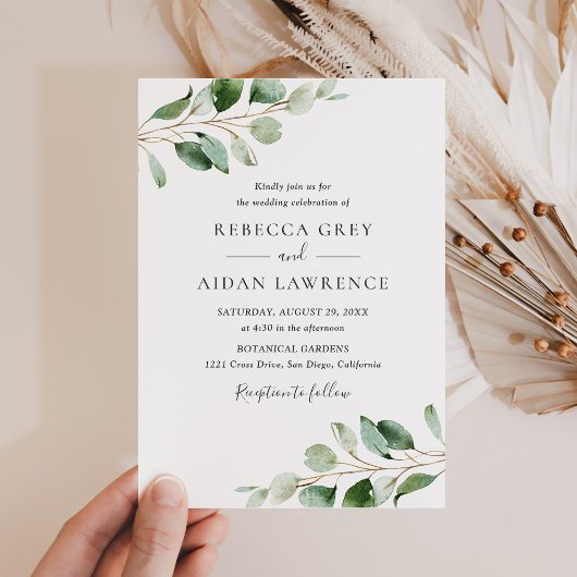 Eenvoudige Moody Eucalyptus Greenery Wedding Kaart