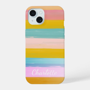 Eenvoudige Mooie Abstracte Waterverf Strepen in Ro iPhone 15 Case