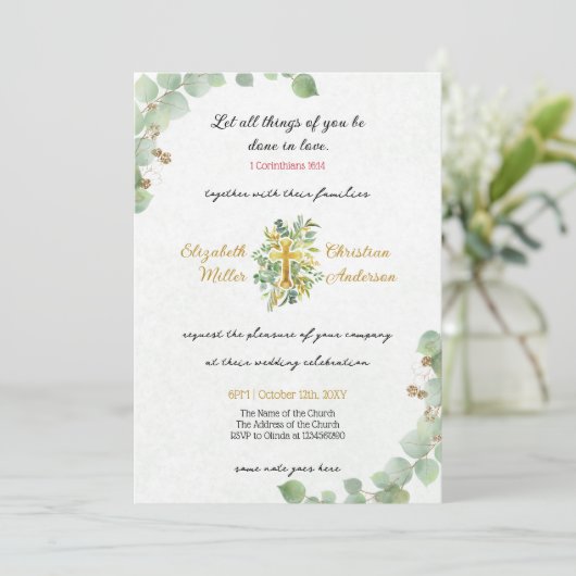 Eenvoudige mooie Christelijke bruiloft uitnodiging (Staand voorkant)