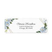 Eenvoudige Mooie Geometrische Stof Blauw Bloemmoti Etiket (Voorkant)