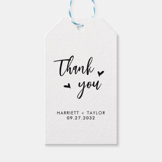 Eenvoudige mooie hart script bruiloft dank u cadeaulabel (Voorkant)