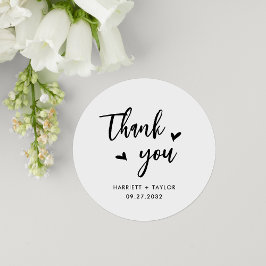 Eenvoudige mooie hart script bruiloft dank u ronde sticker
