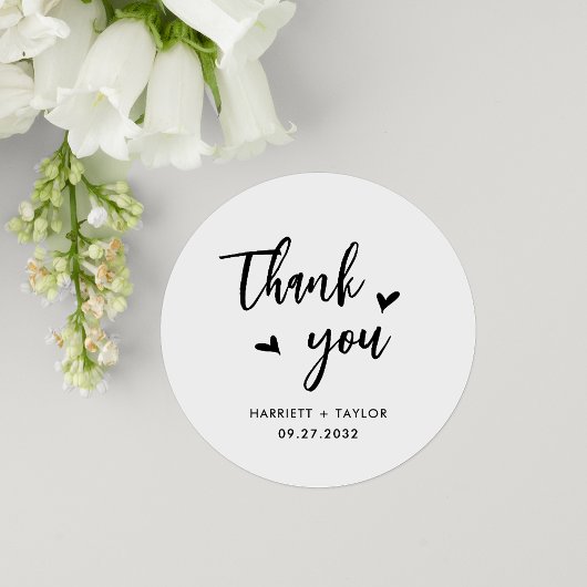 Eenvoudige mooie hart script bruiloft dank u ronde sticker