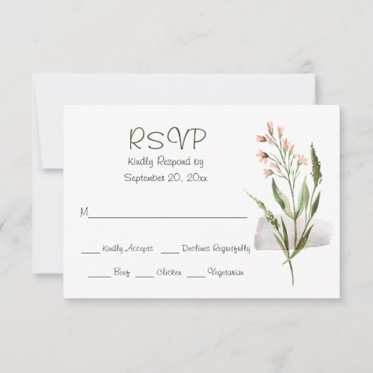 Eenvoudige mooie roze aquarel bloemen trouw-RSVP RSVP Kaartje (Voorkant)