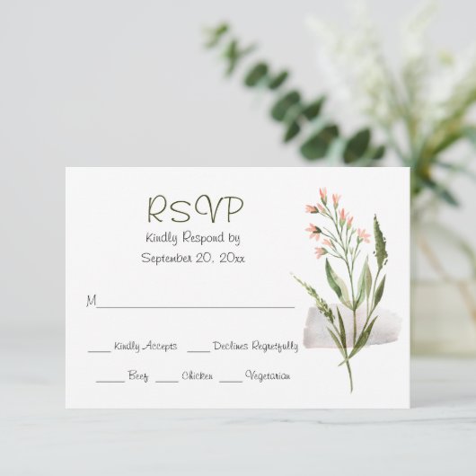 Eenvoudige mooie roze aquarel bloemen trouw-RSVP RSVP Kaartje (Staand voorkant)