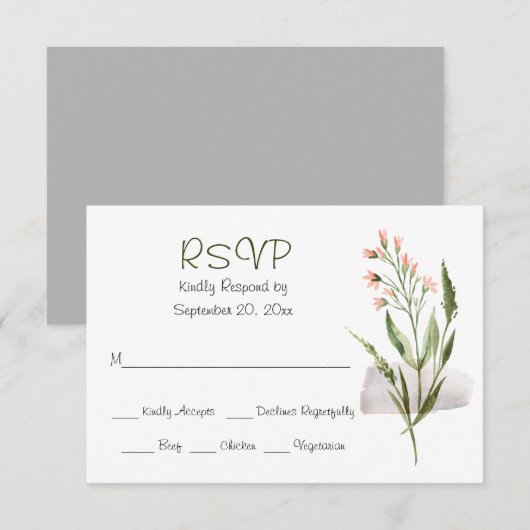 Eenvoudige mooie roze aquarel bloemen trouw-RSVP RSVP Kaartje (Voorkant / Achterkant)