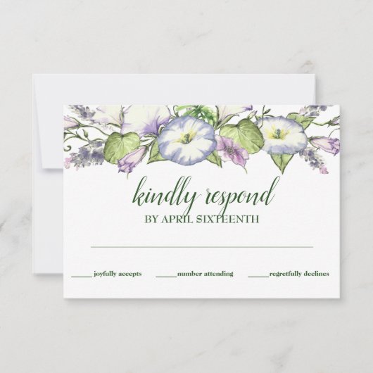 Eenvoudige Morning Glory Waterverf Handfasting RSVP Kaartje (Voorkant)