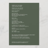 Eenvoudige Mos Groene Geïsoleerde Namen Huwelijksc Programmakaart (Achterkant)