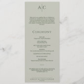 Eenvoudige Mos & Sage Groene Monogram Huwelijkscer Programmakaart (Voorkant)