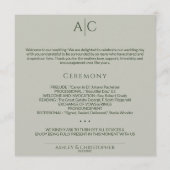 Eenvoudige Mos & Sage Groene Monogram Huwelijkscer Programmakaart (Voorkant)