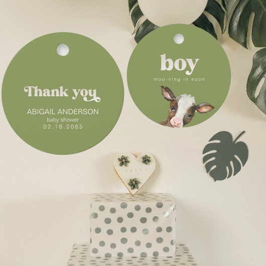 Eenvoudige Moss Green Moo-ving in Soon Bedankjes Labels