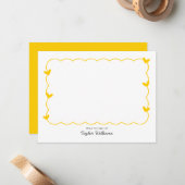 Eenvoudige mosterd golvende rand hart briefpapier notitiekaartje (Voorkant / Achterkant in situ)